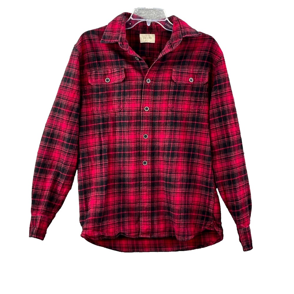 Jachs Brawny Flannel Shirt Men Medium Red Plaid Button Up Cotton Academia Preppy